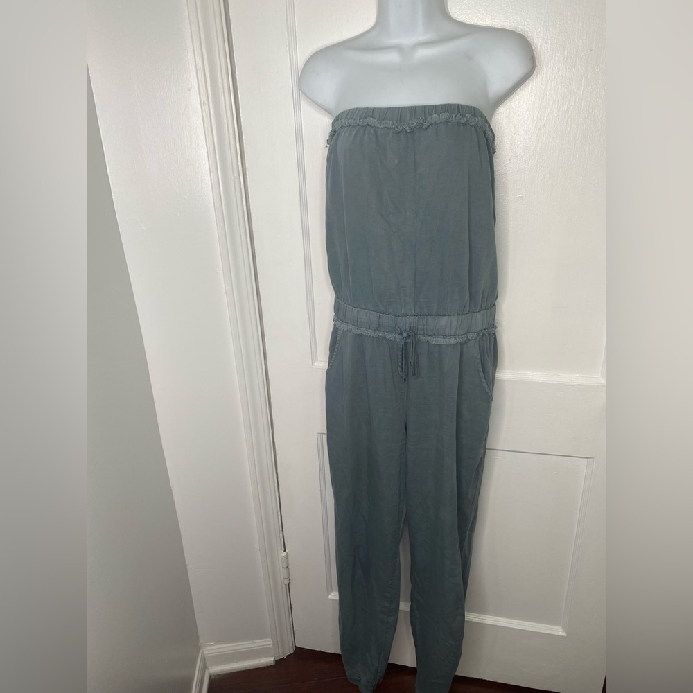 Young Fabulous & Broke Revolve Reeve Teal Blue Strapless Jumpsuit w Pockets
